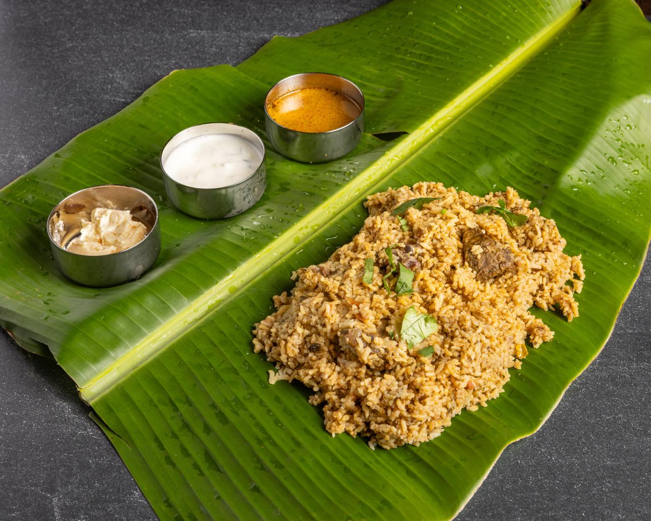 Seeraga Samba mutton biryani with short-grain rice and bone-in mutton